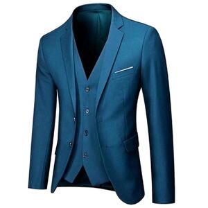 Men's Suit, 3 Pieces (Jacket, Trousers, Vest), Slim Fit, Blue, S
